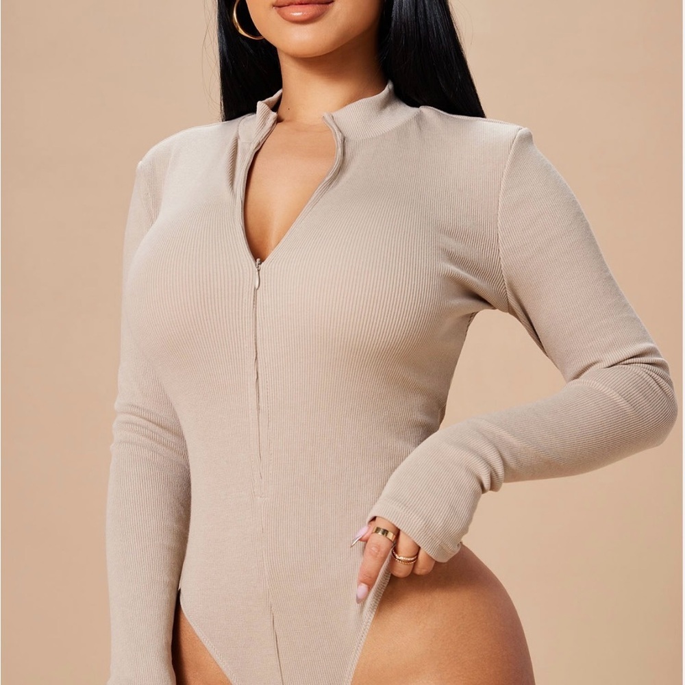 Fashion Nova- NWT Grind Time Beyond Long Sleeve Bodysuit - Nude SIZE L